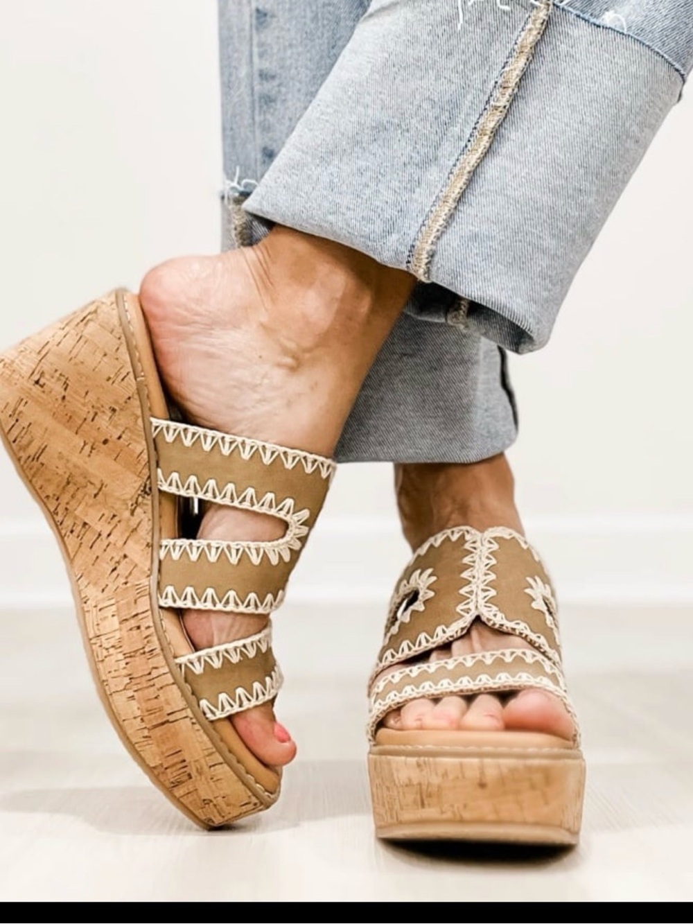 Yellow Box Tan Cork Platform Wedge Slide Sandals
